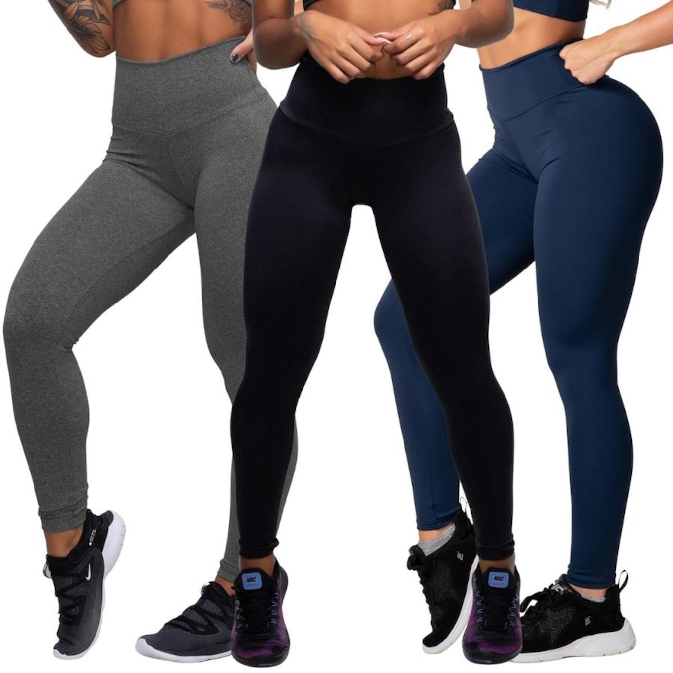 Kit de Calça Legging Belmento Suplex Academia Básica - Feminina - 3 Unds - Foto 1