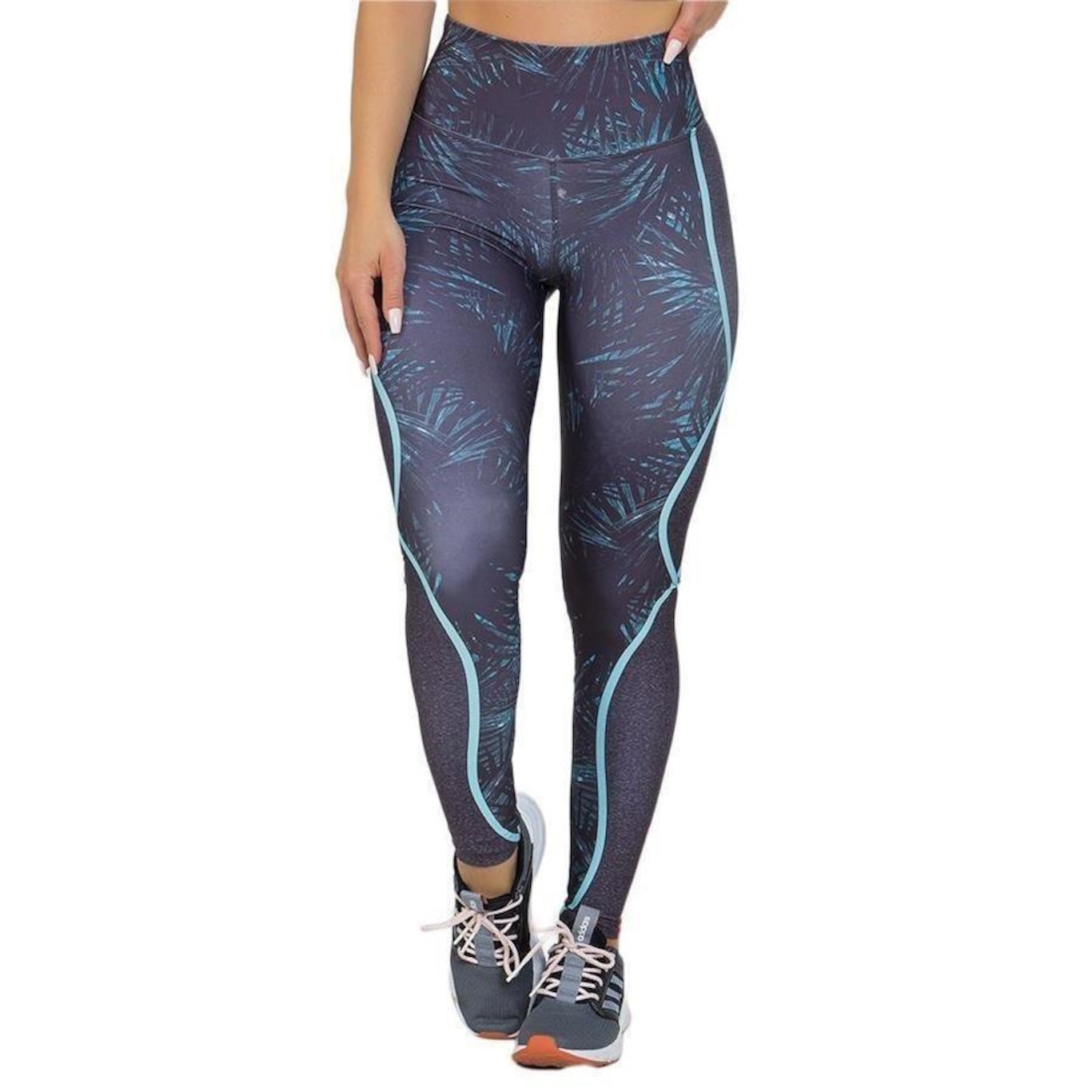 Calça Legging Manalinda Black & Blue - Feminina - Foto 1