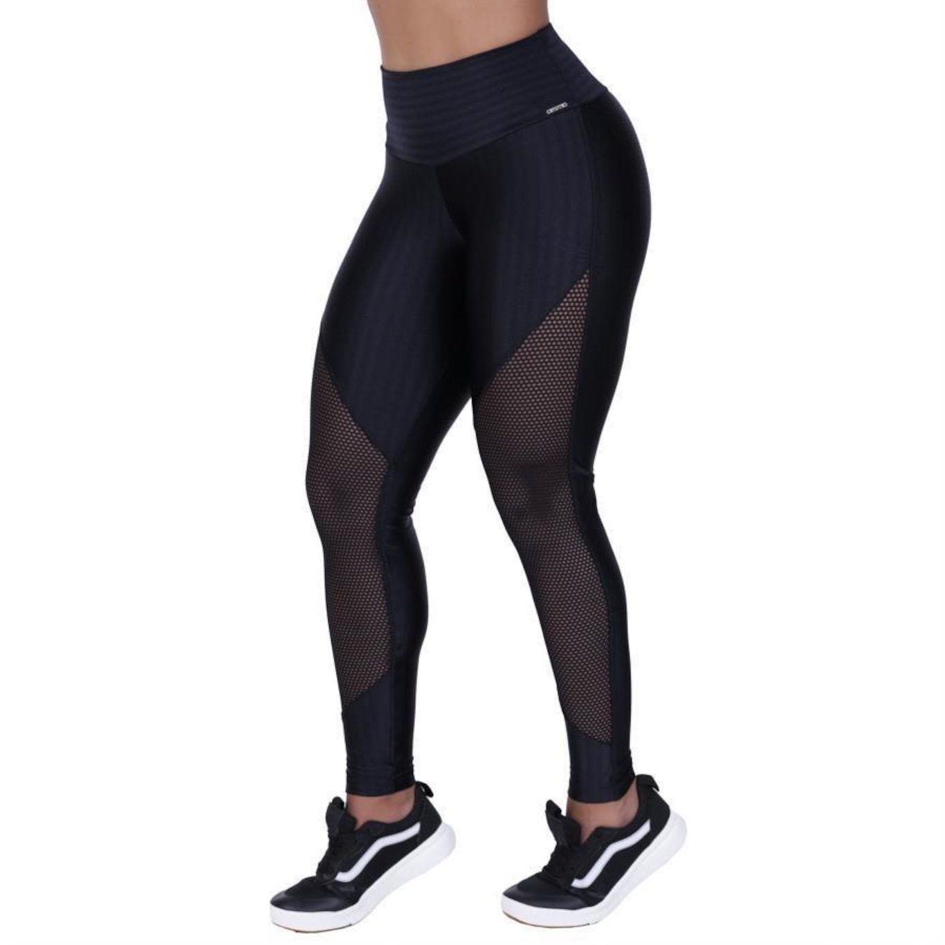 Calça Legging Orbis Fitness Cirrê 3D Recortes Tela Cós Alto - Feminina - Foto 3