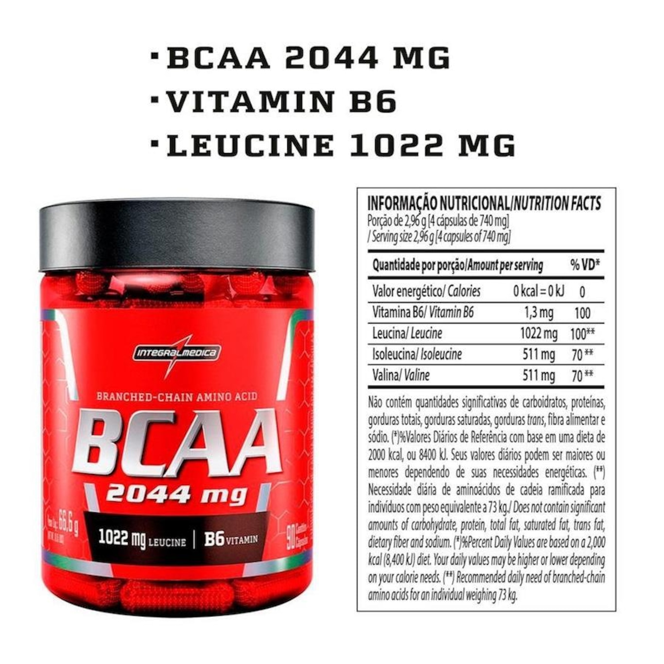 BCAA 2044 Integralmedica - 90 Cápsulas - Foto 2