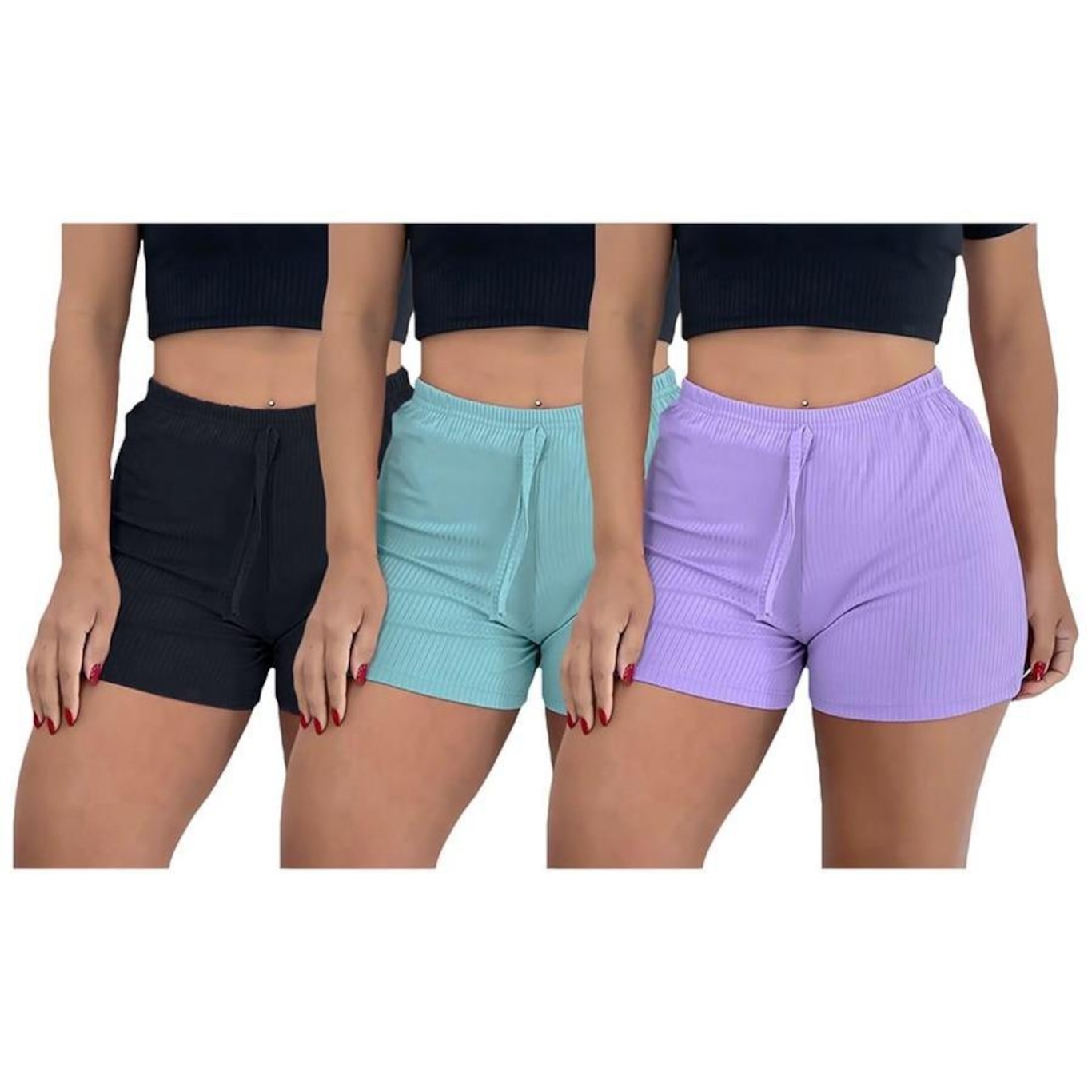 Kit Shorts PMC Canelado - 3 unidades - Feminino - Foto 3