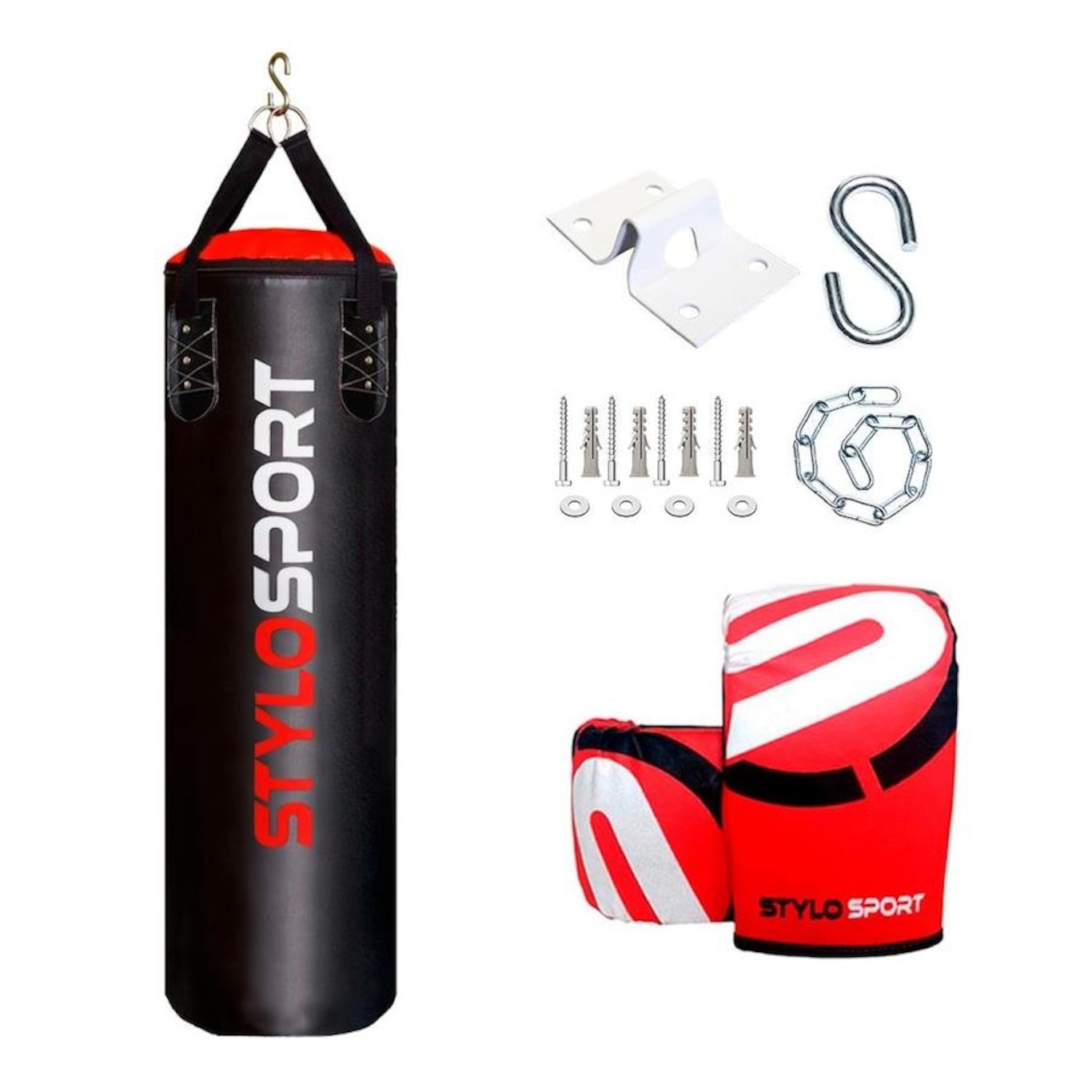 Kit de Luta Stylo Sports: 1 Saco de Pancada - 120cm + Luvas de Treino Bate Saco + 1 Suporte - Foto 1