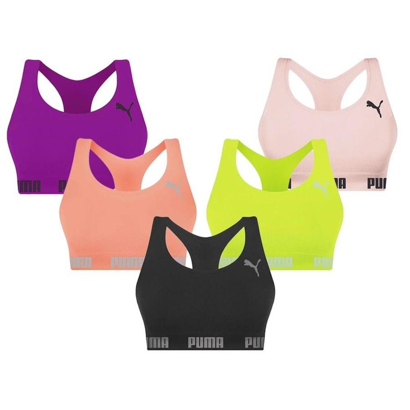 Kit Top Fitness Puma Nadador Sem Costura - Feminino - 5 Unidades - Foto 1