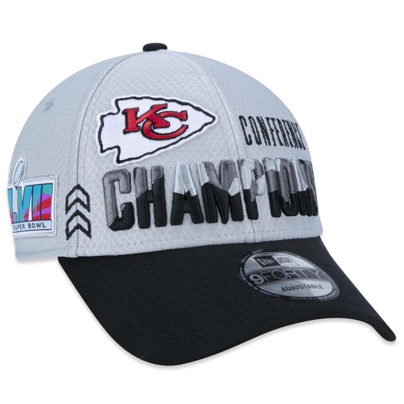 Boné Aba Curva New Era 9FORTY Kansas City Chiefs Campeao de Conferencia 2022 - Snapback - Adulto - Foto 3