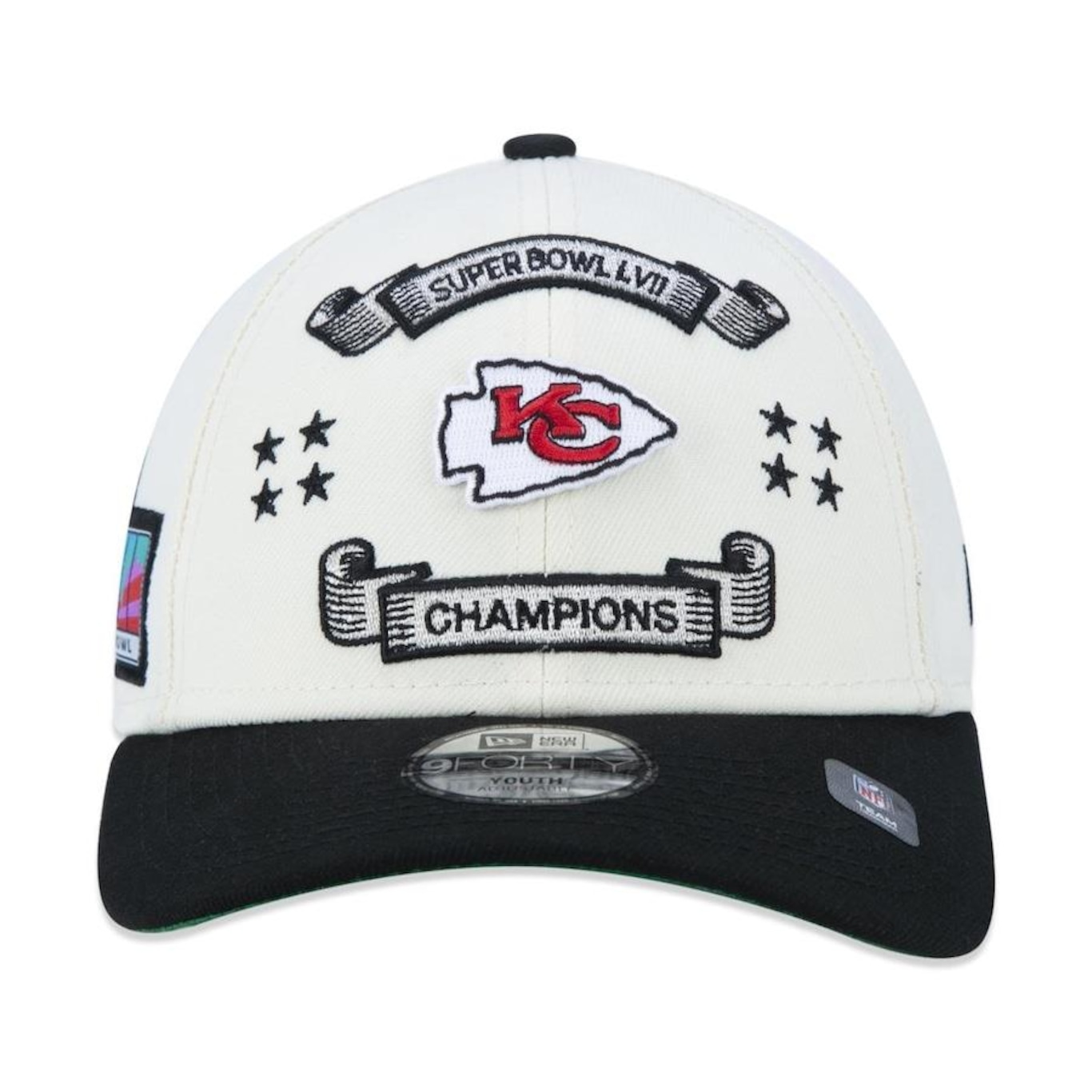 Boné Aba Curva New Era 9FORTY Kansas City Chiefs Campeao Super Bowl LVII - Snapback - Infantil - Foto 2