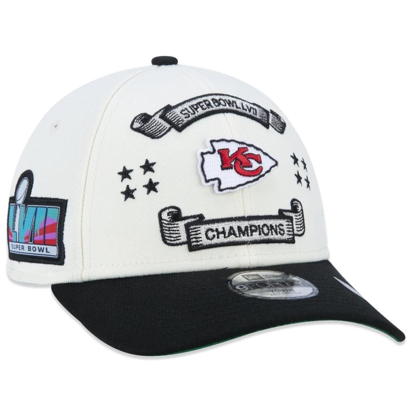 Boné Aba Curva New Era 9FORTY Kansas City Chiefs Campeao Super Bowl LVII - Snapback - Infantil - Foto 3