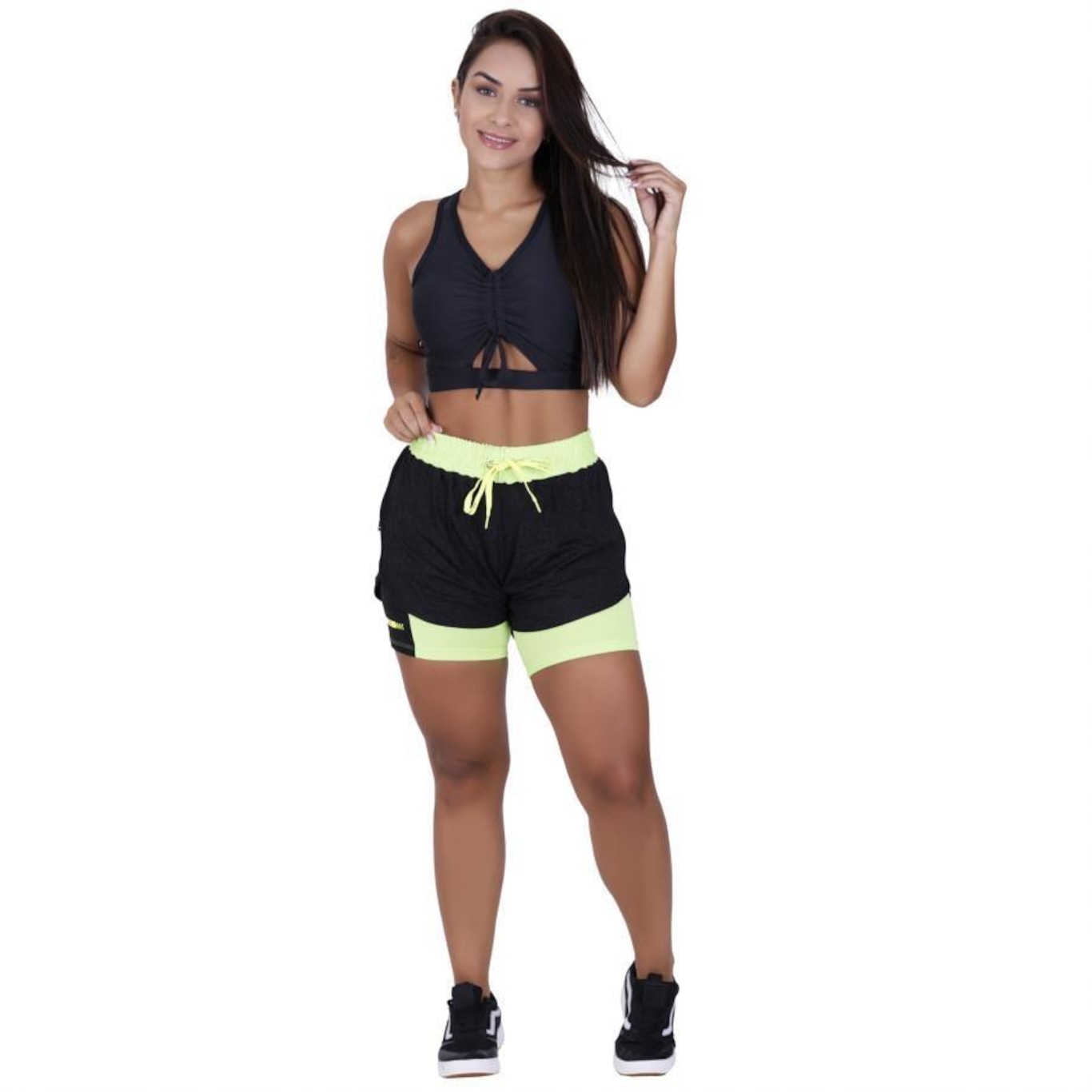 Conjunto Orbis Fitness com Short Soltinho e Interno + Blusa Cropped com Bojo - Feminino - Foto 4