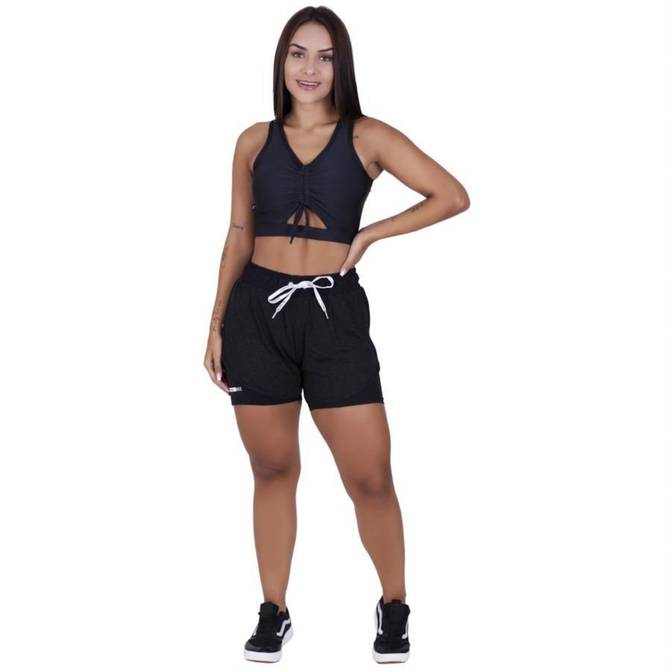 Conjunto Orbis Fitness com Short Soltinho e Interno + Blusa Cropped com Bojo - Feminino - Foto 3