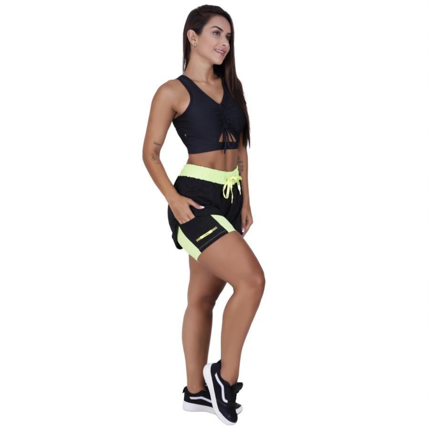 Conjunto Orbis Fitness com Short Soltinho e Interno + Blusa Cropped com Bojo - Feminino - Foto 1