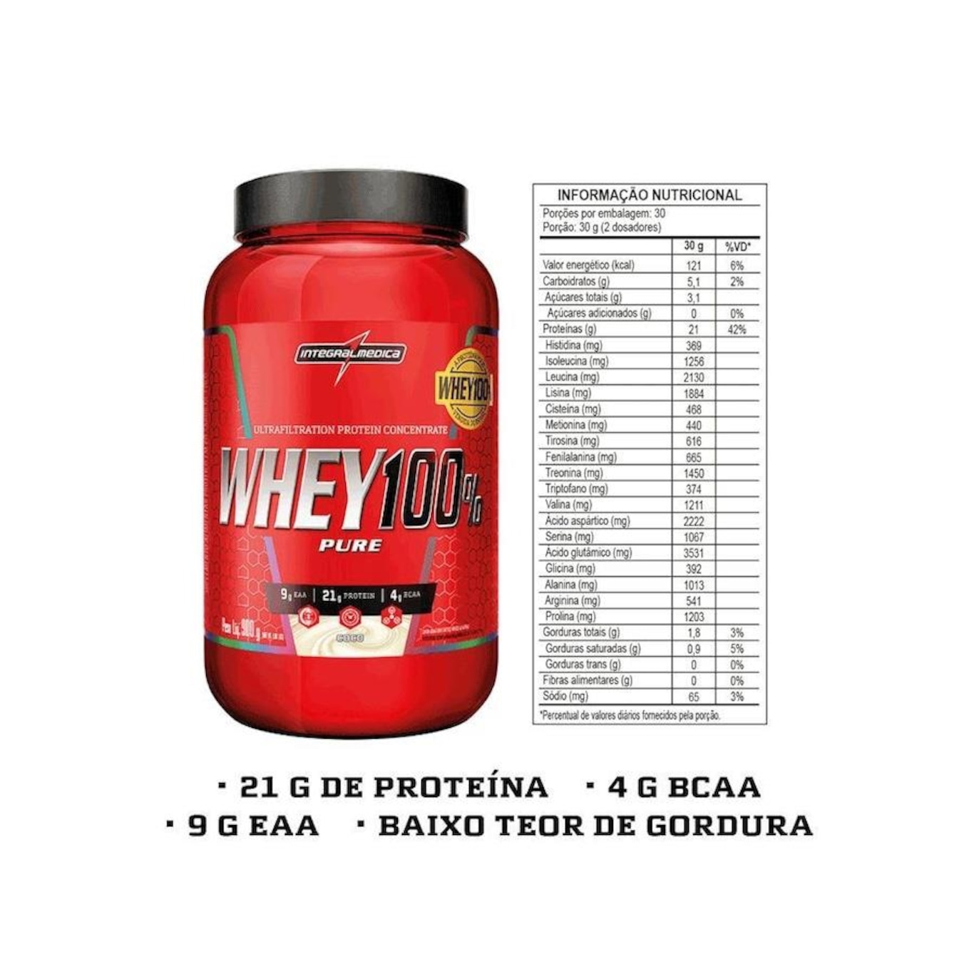 Whey 100% Pure Integralmédica - Morango - 900g - Foto 2