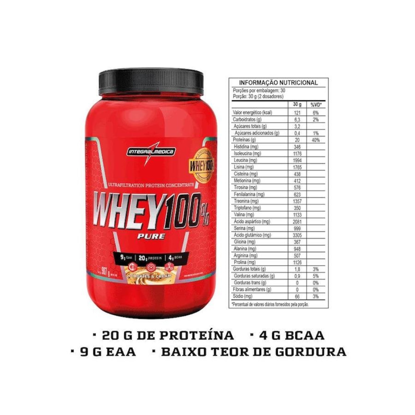 Whey 100% Pure Integralmédica - Morango - 900g - Foto 2