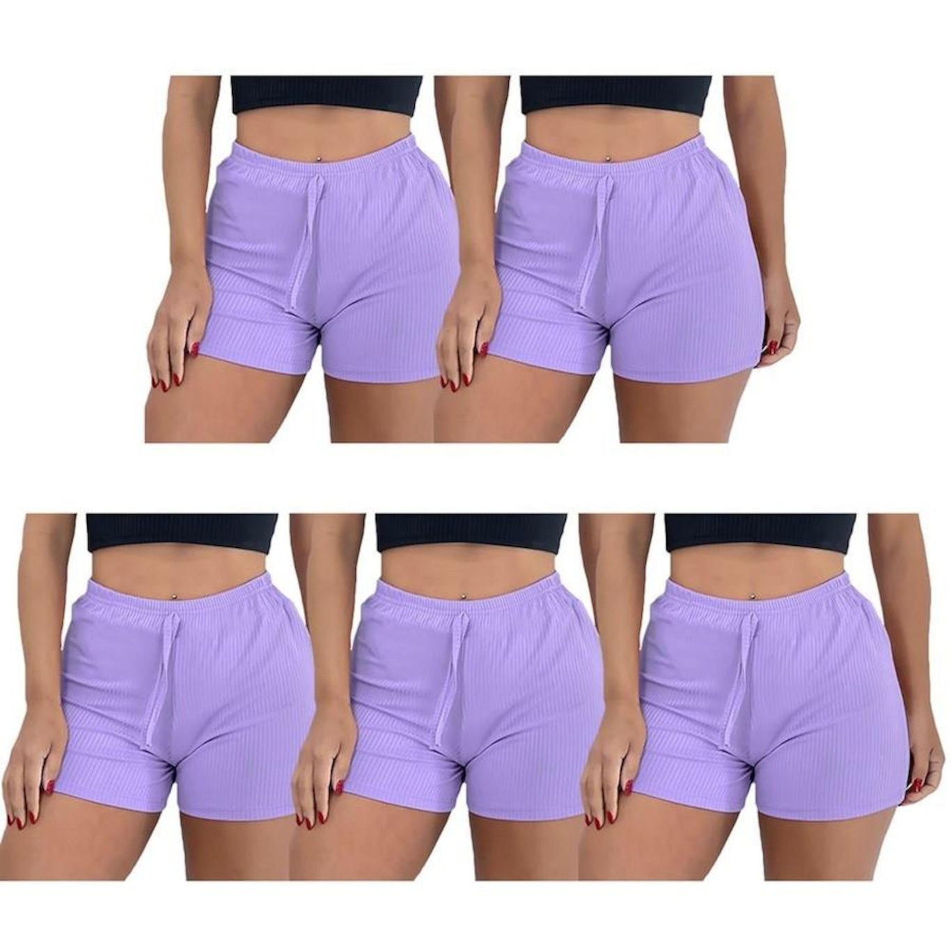 Kit Shorts PMC Canelado - 5 unidades - Feminino - Foto 1