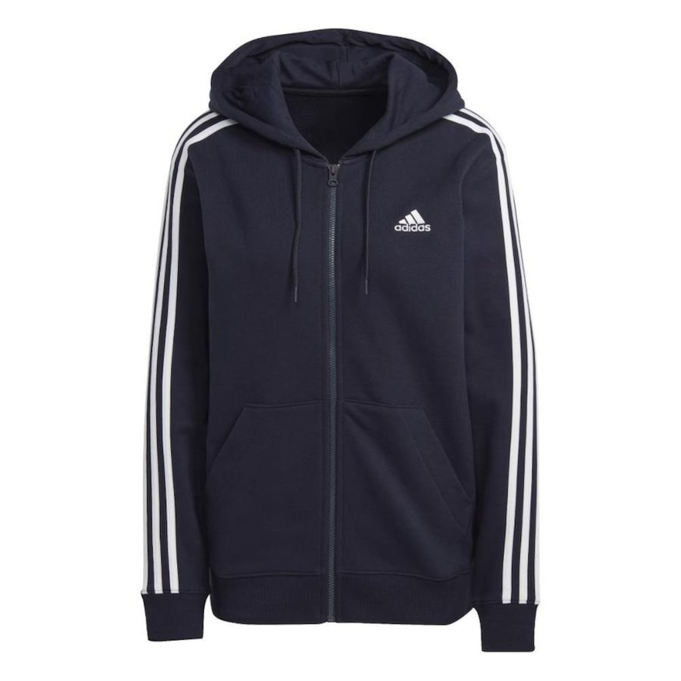 Jaqueta de Moletom com Capuz adidas Regular Essentials 3-Stripes - Feminino - Foto 1