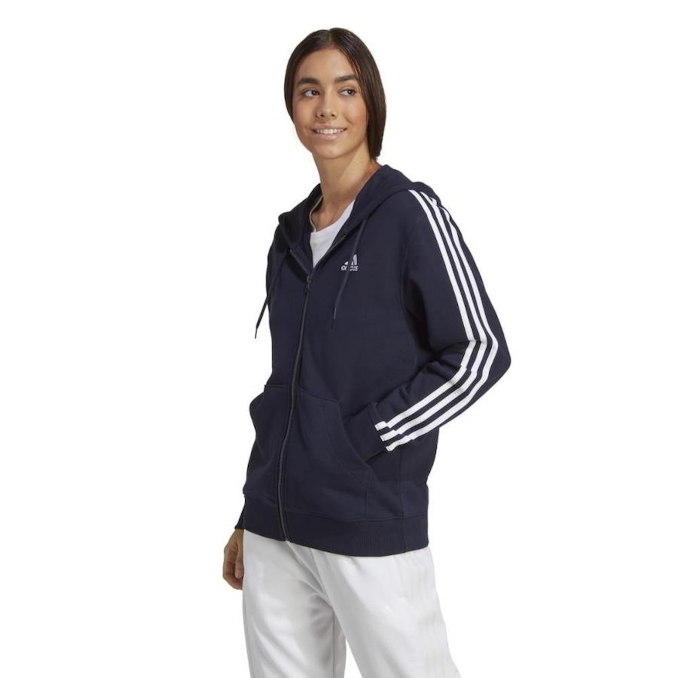 Jaqueta de Moletom com Capuz adidas Regular Essentials 3-Stripes - Feminino - Foto 2