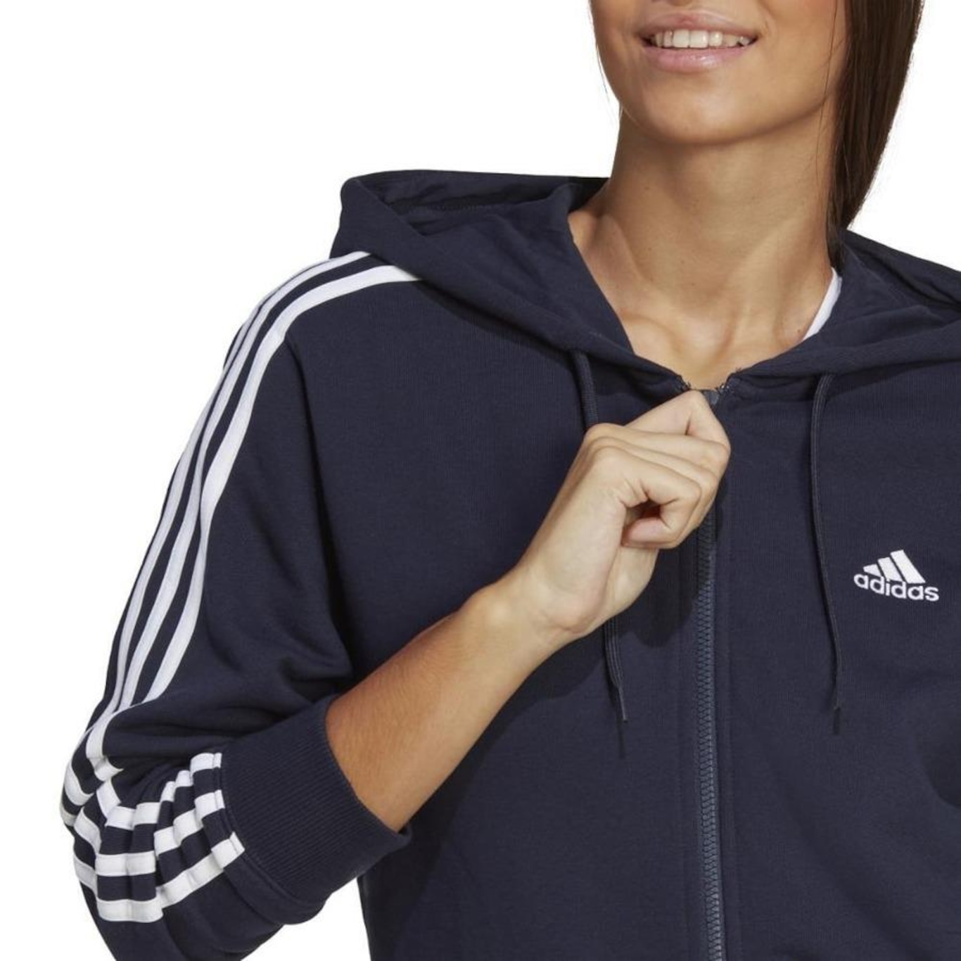 Jaqueta de Moletom com Capuz adidas Regular Essentials 3-Stripes - Feminino - Foto 4