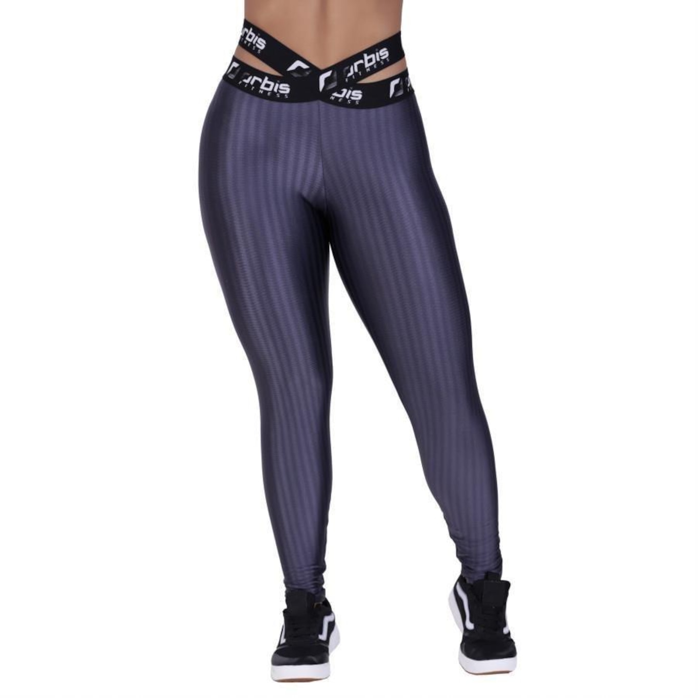 Calça Legging Orbis Fitness Cós Elástico Transpasse Cirrê 3D Alta - Feminina - Foto 1