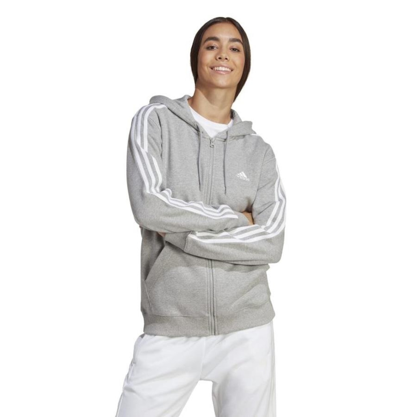 Jaqueta de Moletom com Capuz adidas Essentials 3-Stripes - Feminina - Foto 2