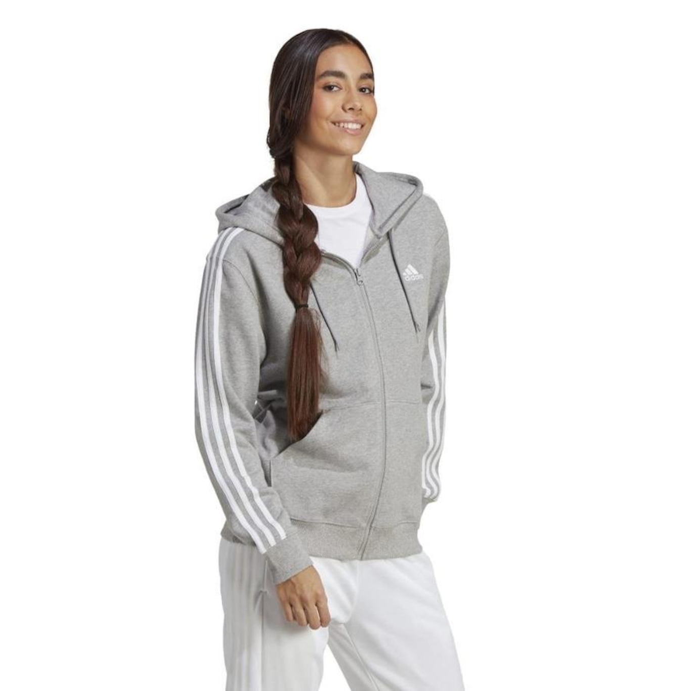 Jaqueta de Moletom com Capuz adidas Essentials 3-Stripes - Feminina - Foto 4