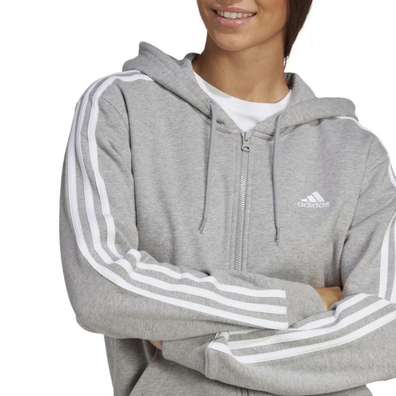 Jaqueta de Moletom com Capuz adidas Essentials 3-Stripes - Feminina - Foto 5