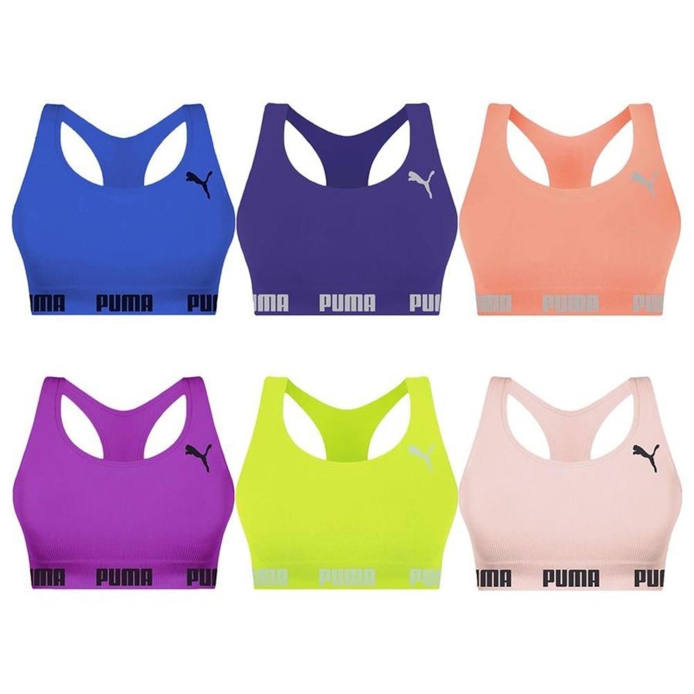 Kit Top Fitness Puma Nadador sem Costura - 6 unidades - Feminino - Foto 1