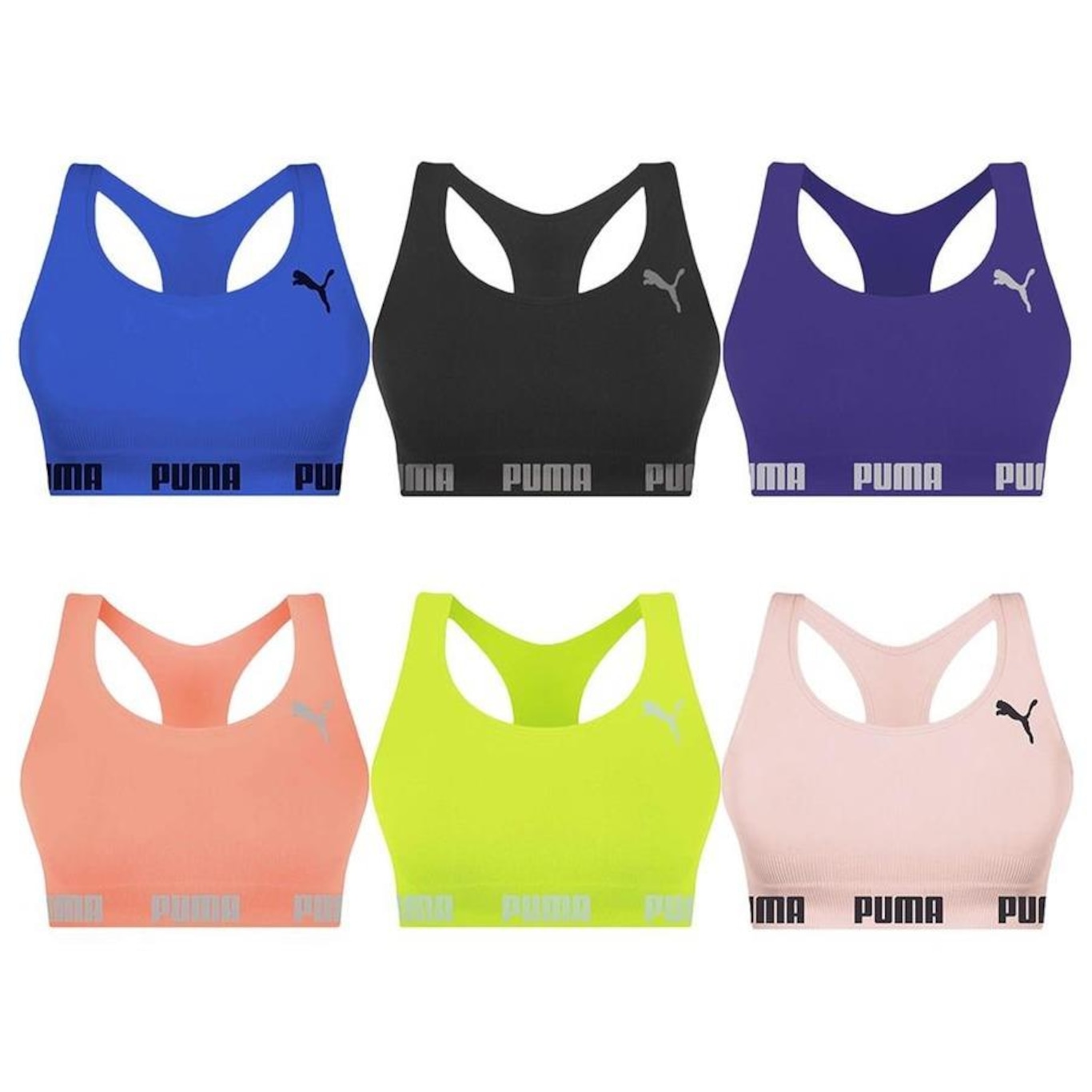 Kit Top Fitness Puma Nadador sem Costura - 6 unidades - Feminino - Foto 1