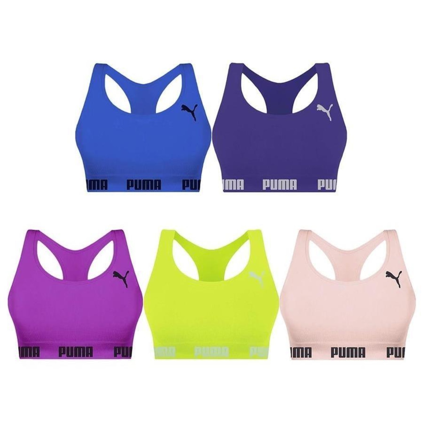 Kit Top Fitness Puma Nadador Sem Costura - Feminino - 5 Unidades - Foto 1