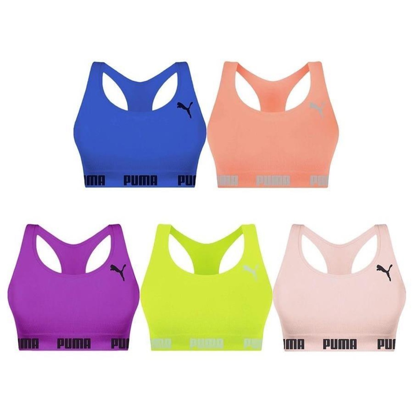 Kit Top Fitness Puma Nadador Sem Costura - Feminino - 5 Unidades - Foto 1