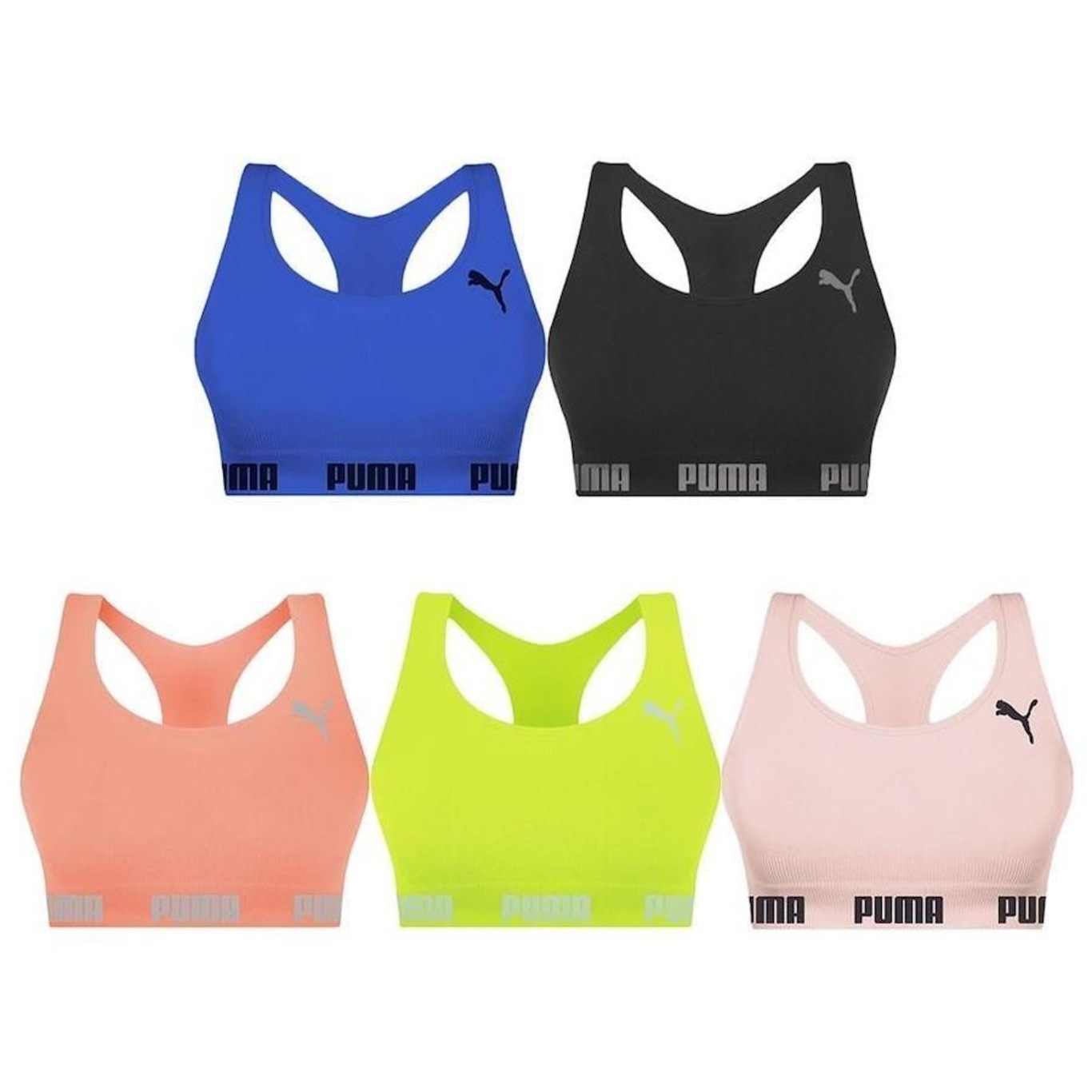 Kit Top Fitness Puma Nadador Sem Costura - Feminino - 5 Unidades - Foto 1