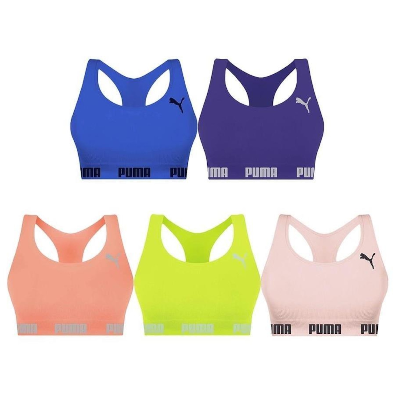 Kit Top Fitness Puma Nadador Sem Costura - Feminino - 5 Unidades - Foto 1