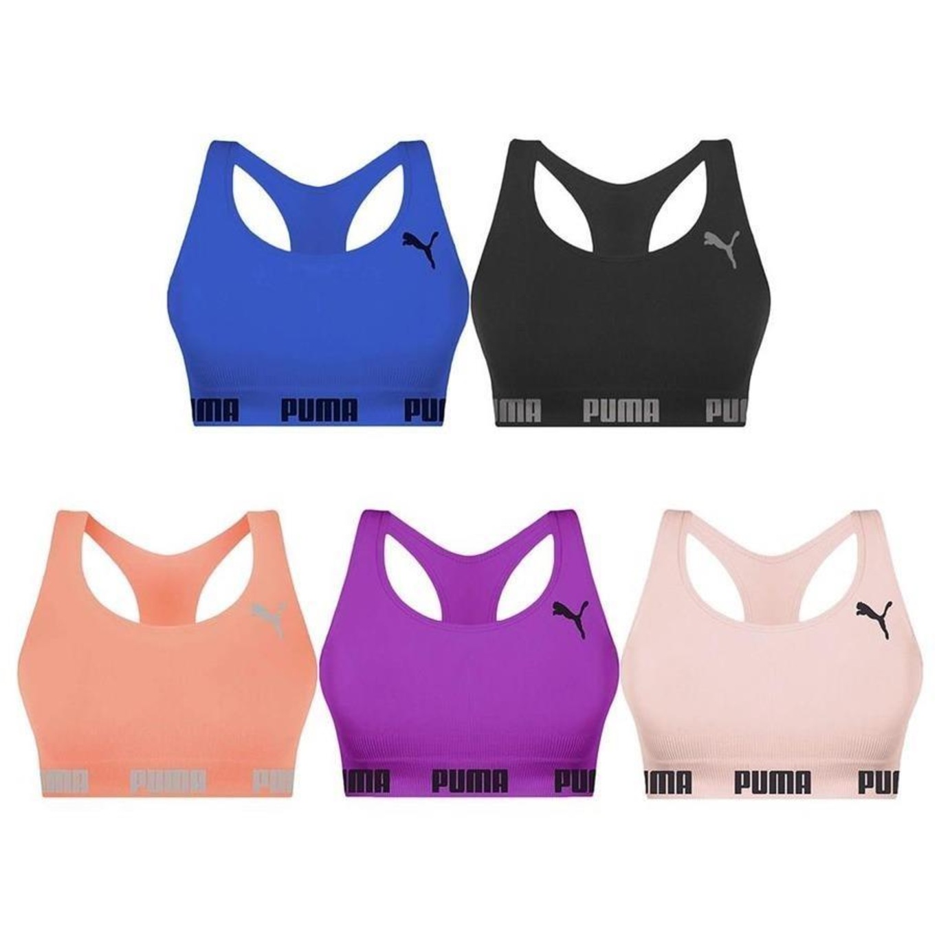 Kit Top Fitness Puma Nadador Sem Costura - Feminino - 5 Unidades - Foto 1