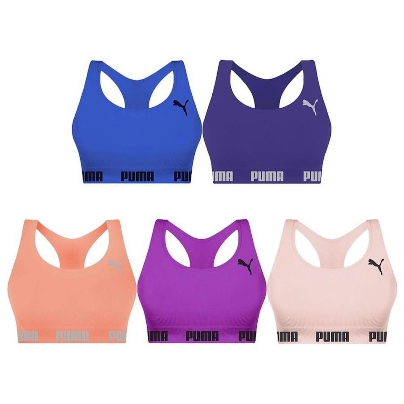 Kit Top Fitness Puma Nadador Sem Costura - Feminino - 5 Unidades - Foto 1