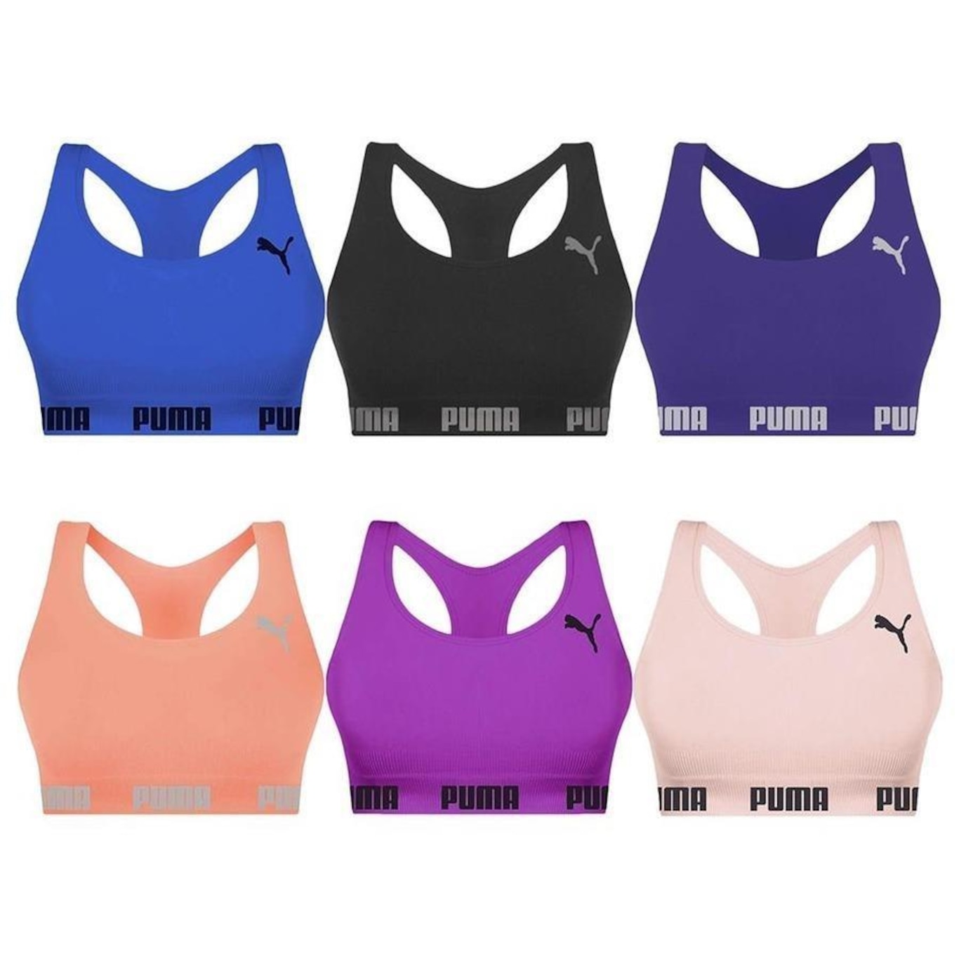 Kit Top Fitness Puma Nadador sem Costura - 6 unidades - Feminino - Foto 1