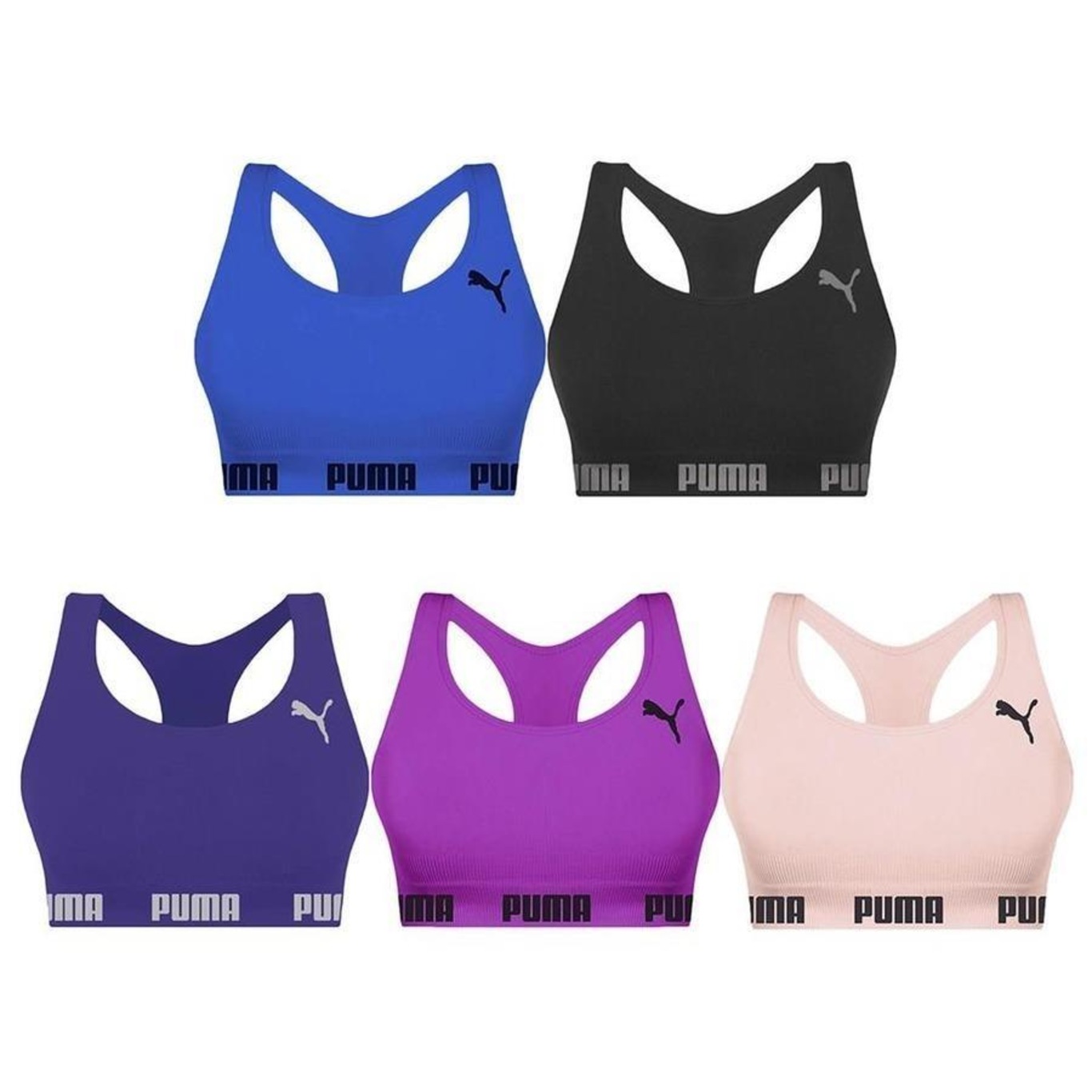 Kit Top Fitness Puma Nadador Sem Costura - Feminino - 5 Unidades - Foto 1