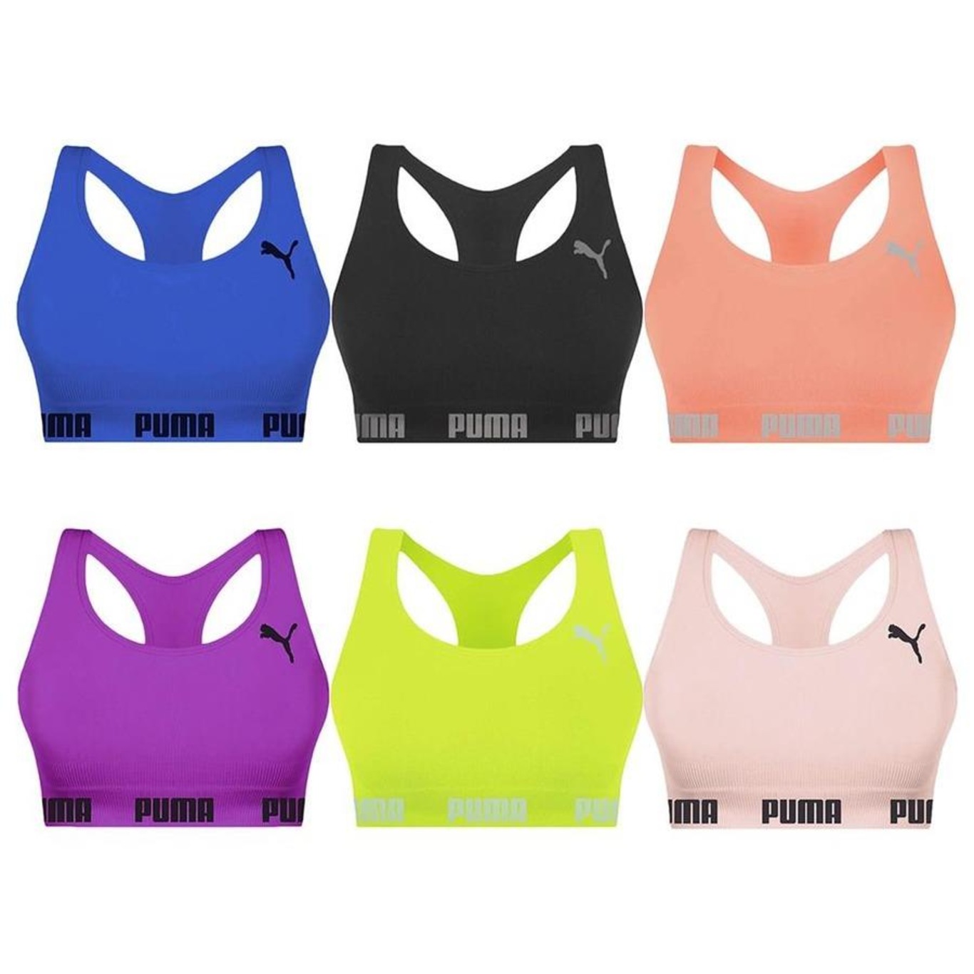 Kit Top Fitness Puma Nadador sem Costura - 6 unidades - Feminino - Foto 1