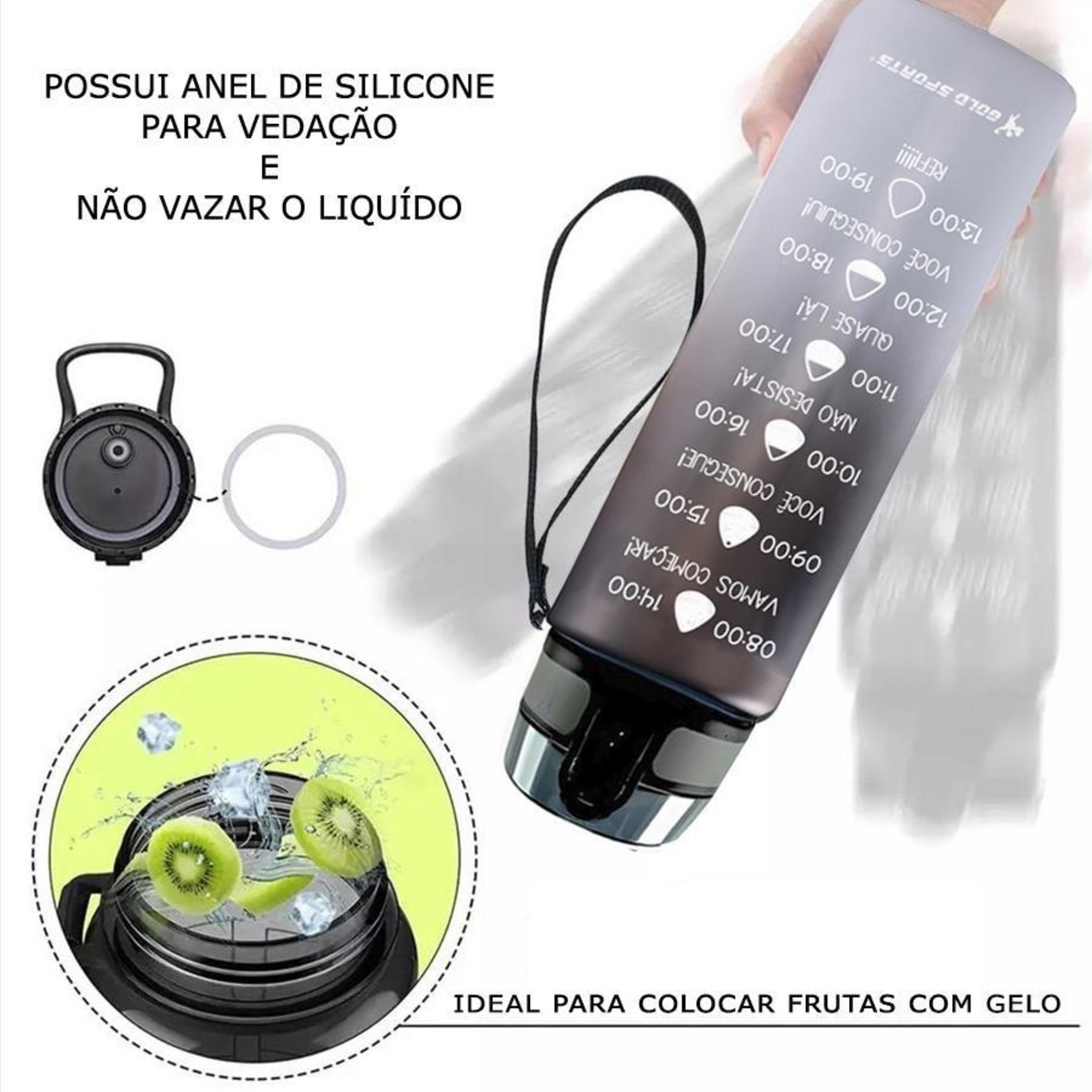 Garrafa Squeeze Gold Sports All Day Siliconada com Peneira - 1Litro - Foto 3