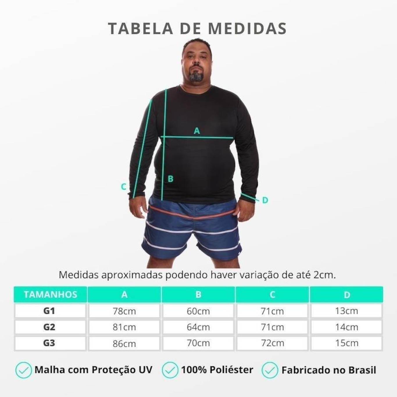 Kit de Camisas Térmica Dellas Fit Dry Fit Plus Size Manga Longa com Proteção Solar Uv - 2 Unidades - Masculina - Foto 3