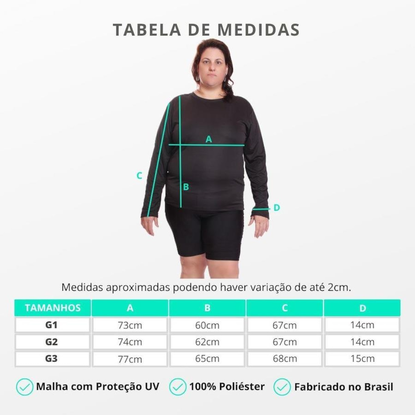 Kit de Camisas Térmica Dellas Fit Dry Fit Plus Size Manga Longa com Proteção Solar Uv - 3 Unidades - Feminina - Foto 6