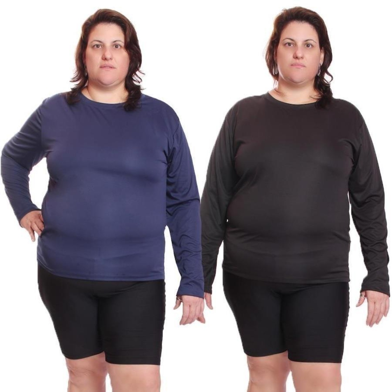 Kit de Camisas Térmica Dellas Fit Dry Fit Plus Size Manga Longa com Proteção Solar Uv - 2 Unidades - Feminina - Foto 1