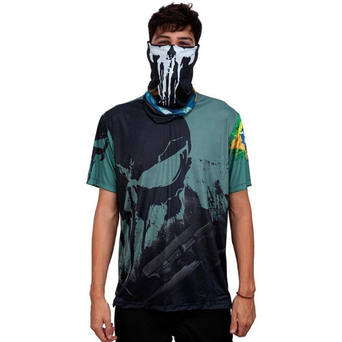 Camiseta Militar BRK Caveira Brasil Preta com UV50 +