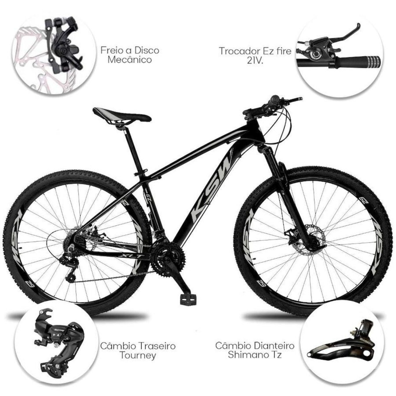 Bicicleta Aro 29 KSW Xlt 32r - Freio a Disco - Câmbios Shimano - 21V - Adulto - Foto 3