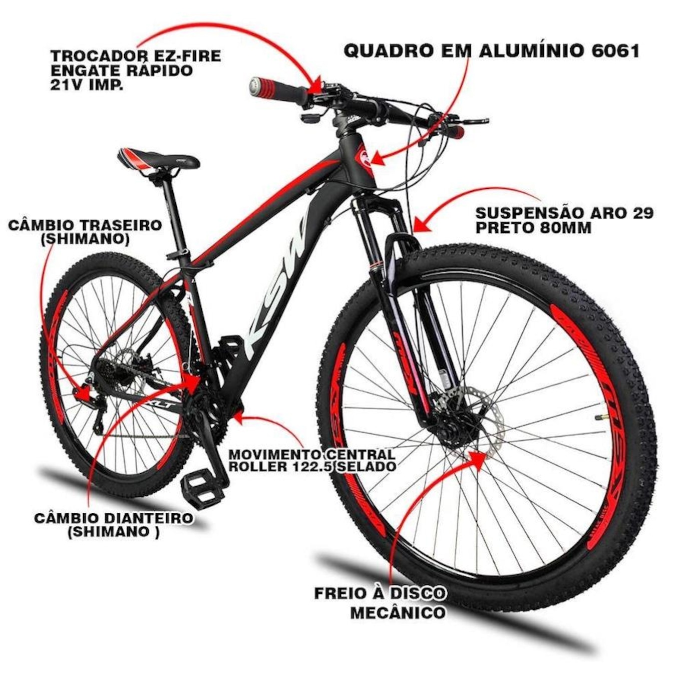 Bicicleta Aro 29 KSW Xlt Aluminio 32r - Freio a Disco - Câmbios Shimano - 21V - Adulto - Foto 2