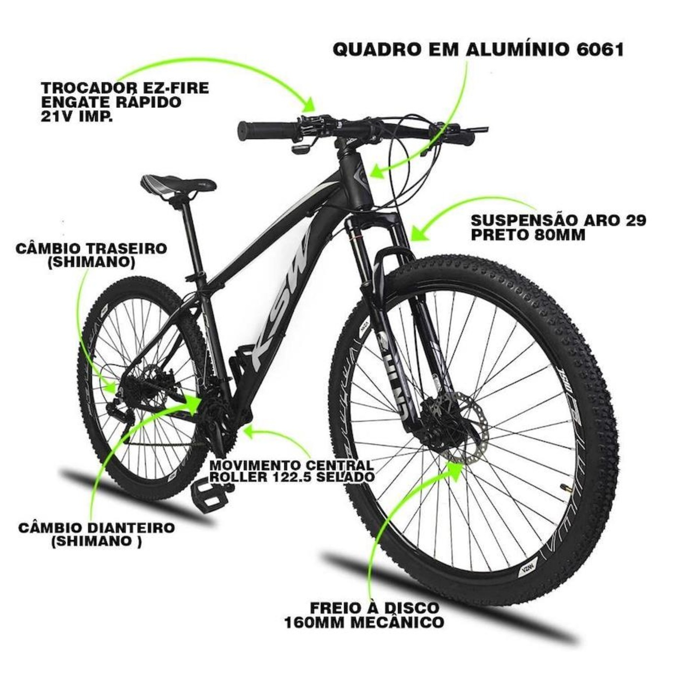 Bicicleta Aro 29 KSW Xlt Aluminio 32r - Freio a Disco - Câmbios Shimano - 21V - Adulto - Foto 2