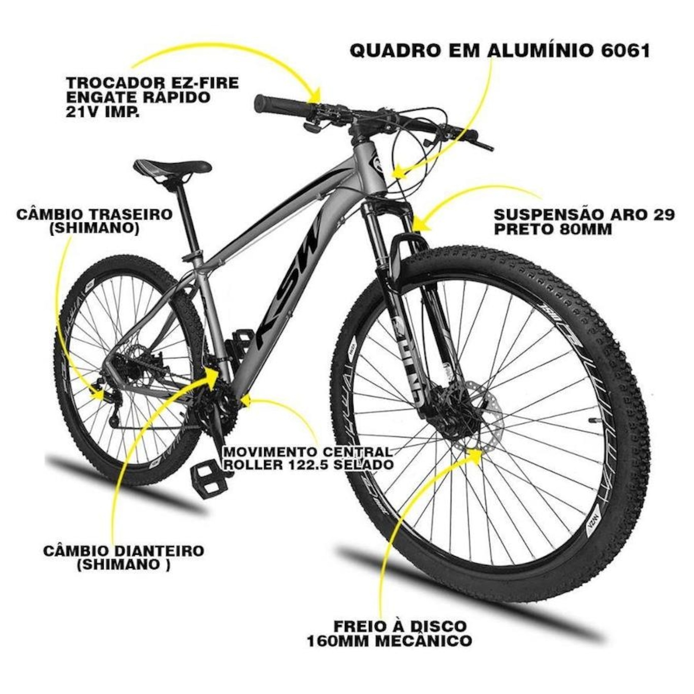 Bicicleta Aro 29 KSW Xlt Aluminio 32r - Freio a Disco - Câmbios Shimano - 21V - Adulto - Foto 2