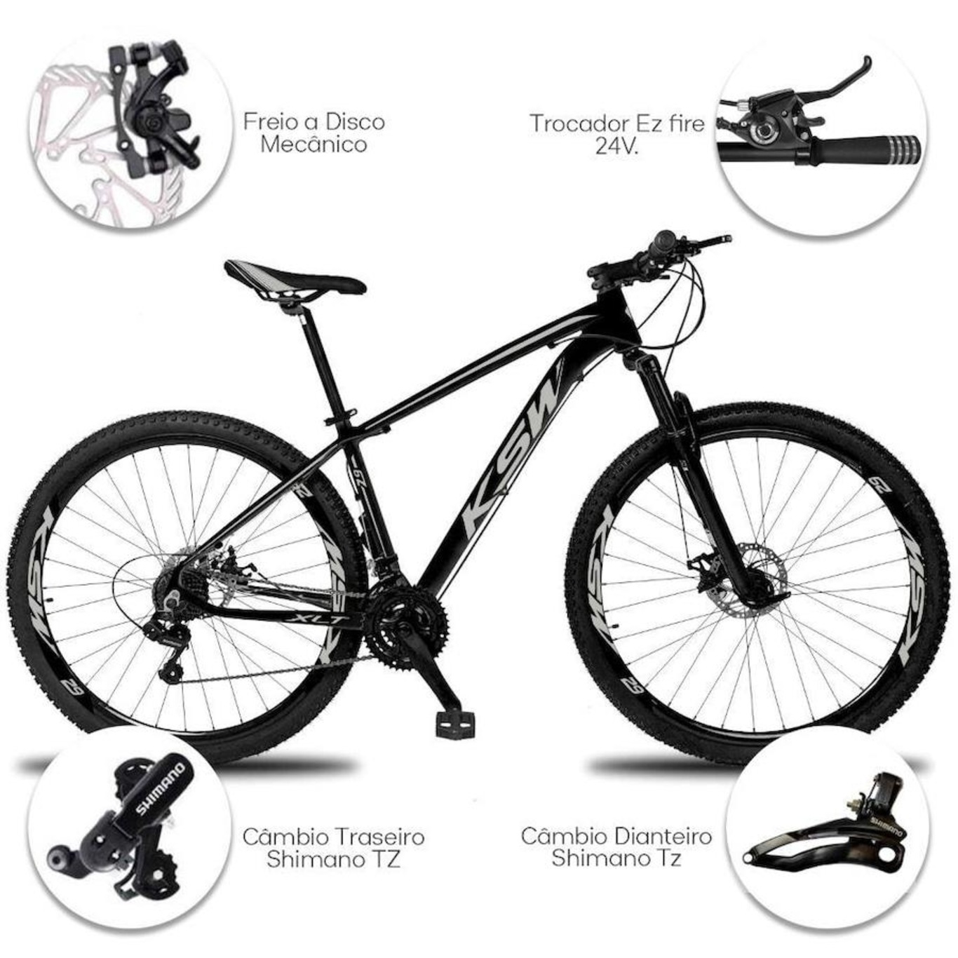 Bicicleta Aro 29 KSW XLT 32r MTB Aluminio - Freio a Disco - Câmbios Shimano - 24V - Adulto - Foto 4