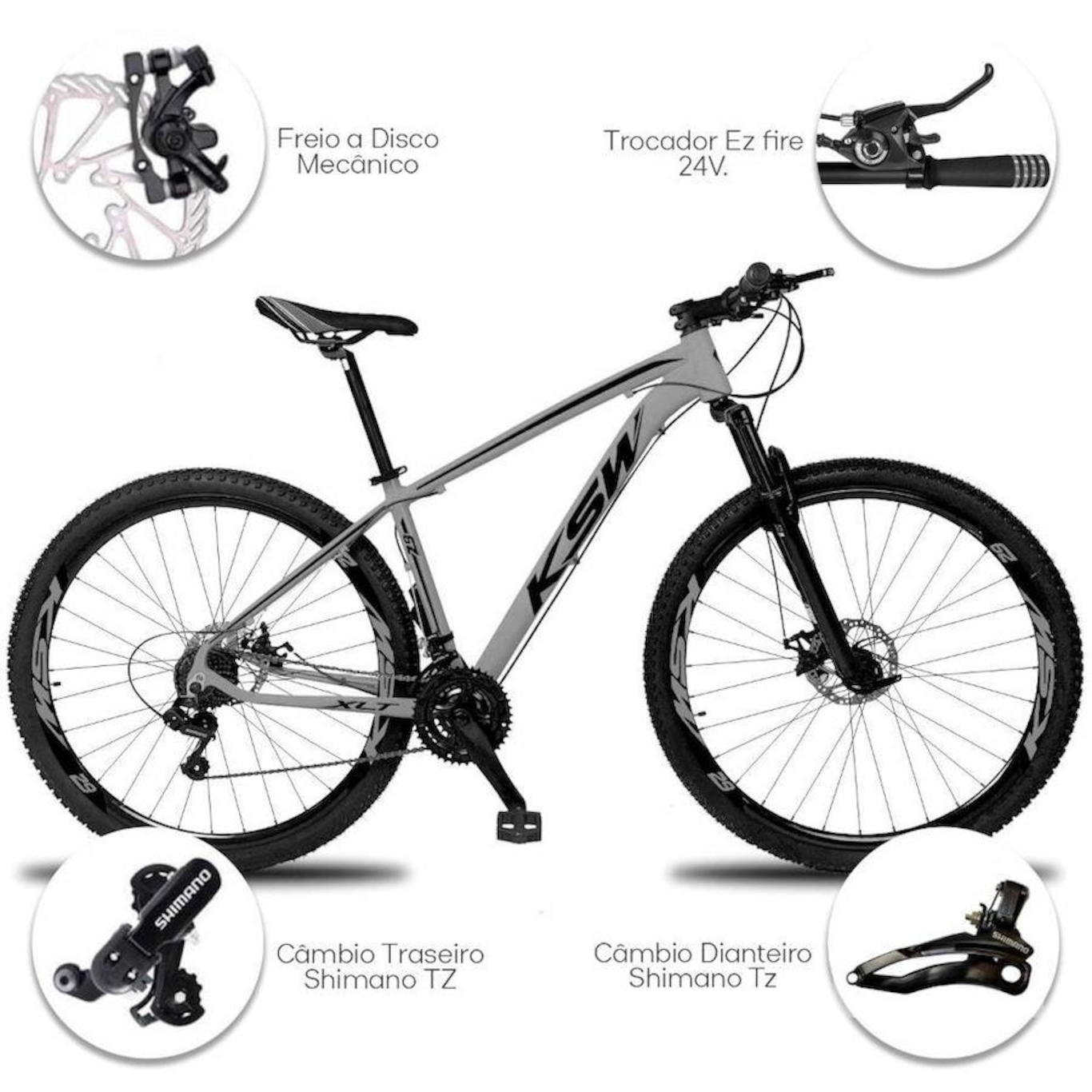 Bicicleta Aro 29 KSW XLT 32r MTB Aluminio - Freio a Disco - Câmbios Shimano - 24V - Adulto - Foto 4