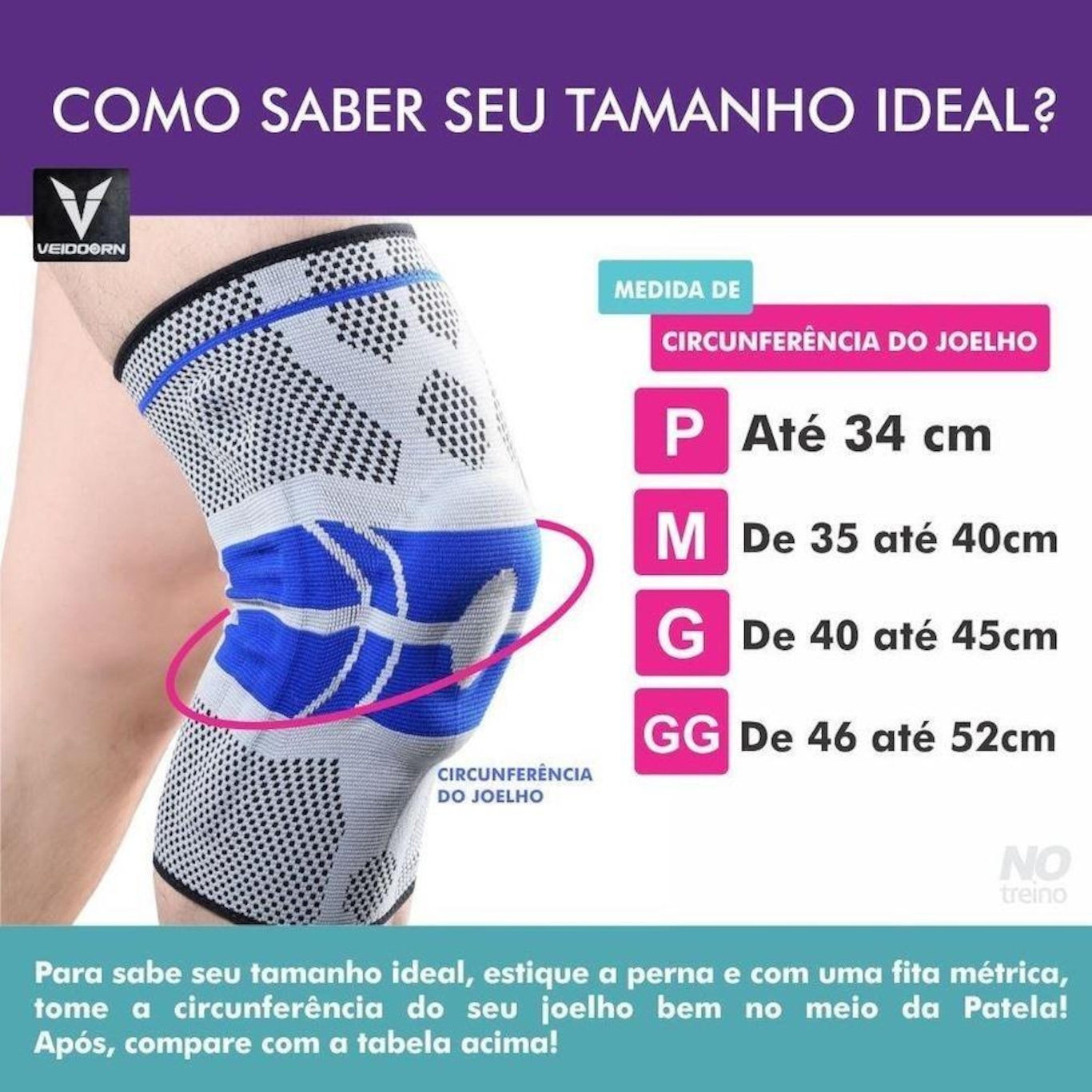 Joelheira de Compressão Veiddorn Spandex 3D com Anel de Silicone - Adulto - Foto 2