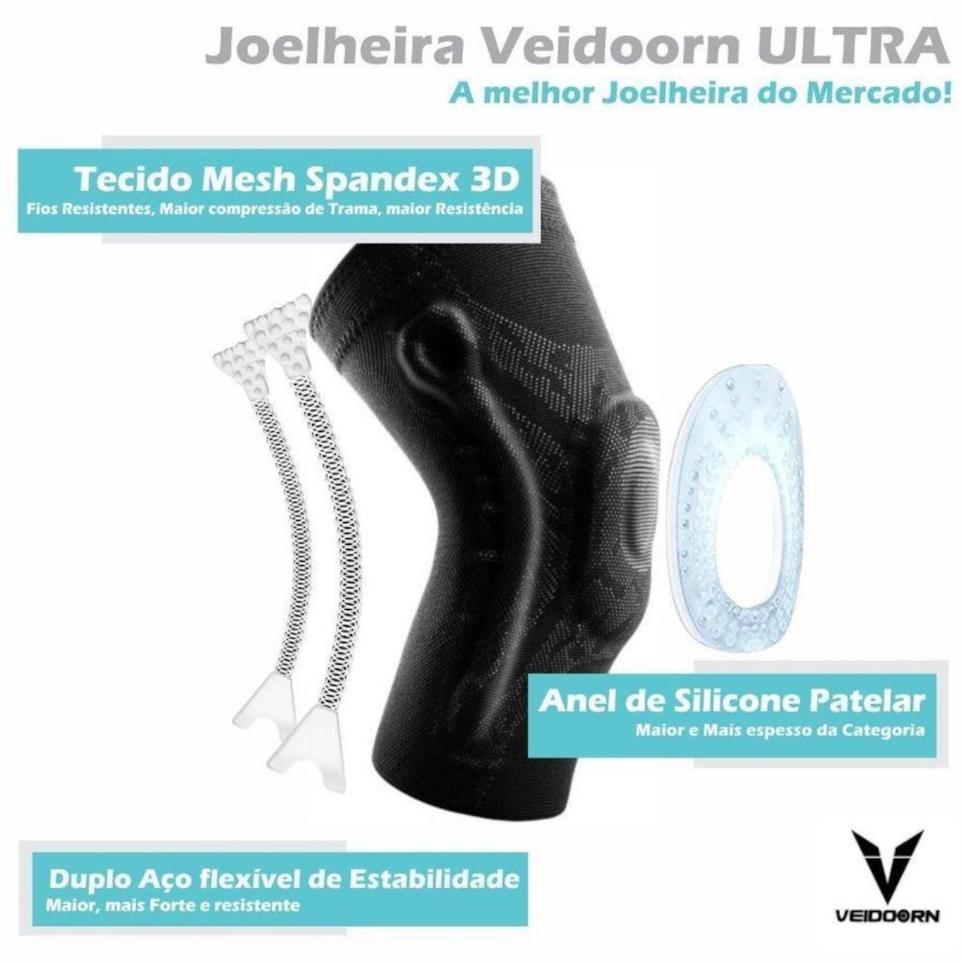 Joelheira de Compressão Veiddorn 3D Anel de Silicone - Adulto - Foto 1