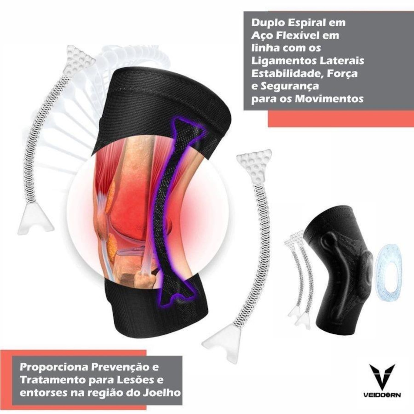 Joelheira de Compressão Veiddorn 3D Anel de Silicone - Adulto - Foto 6