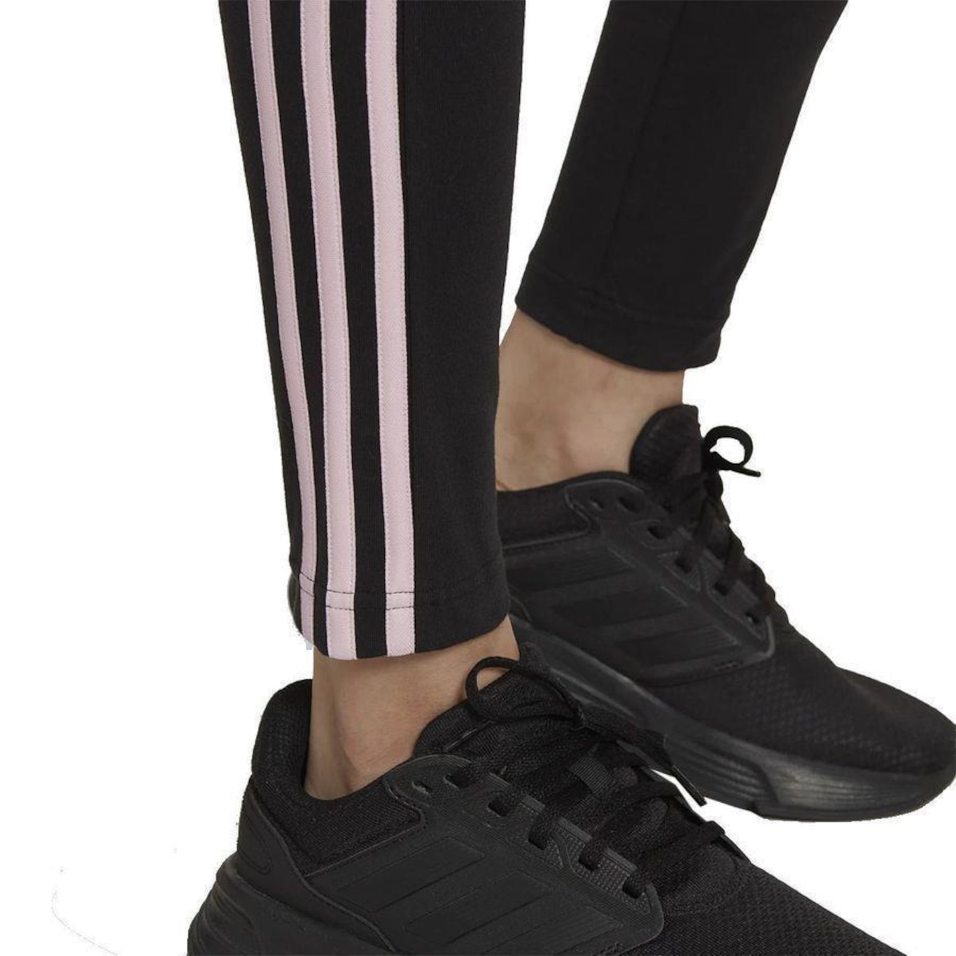 Calça Legging Adidas Essentials 3-Stripes Feminina Preto / Rosa