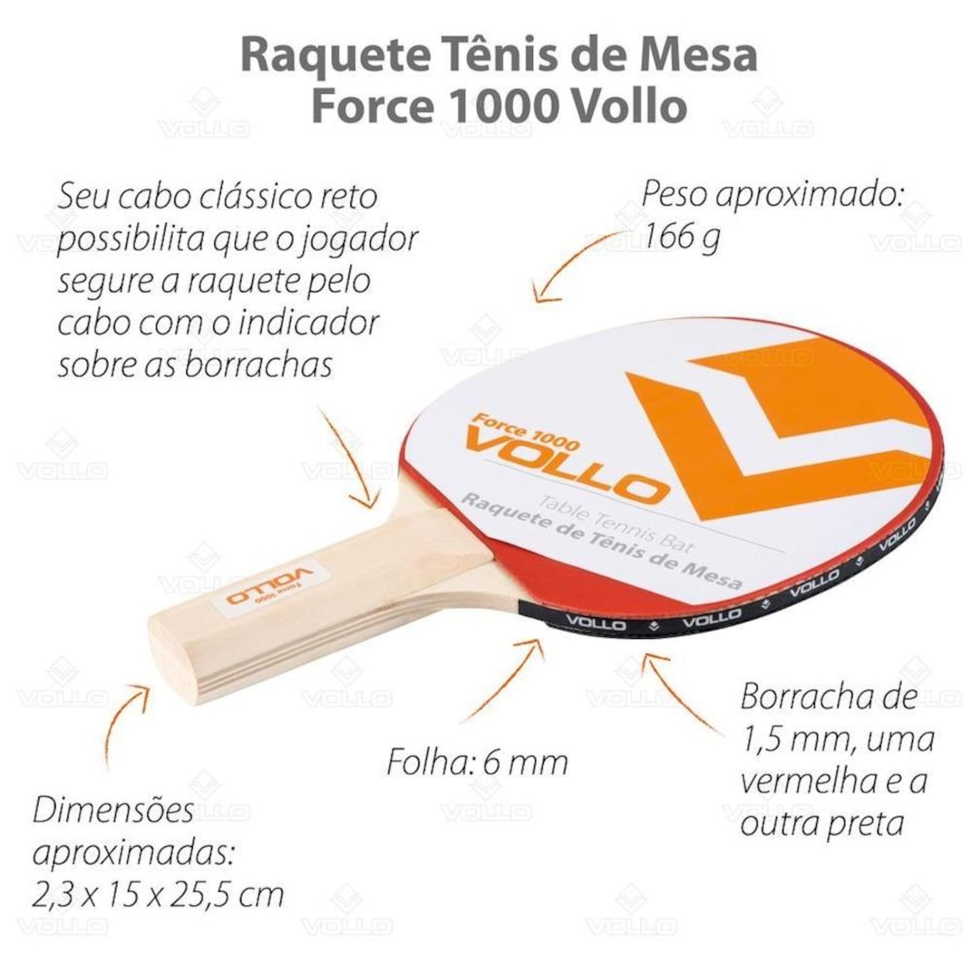 Kit Raquete de Tênis de Mesa Vollo Emborrachada Force 1000 - 2 unidades - Foto 3